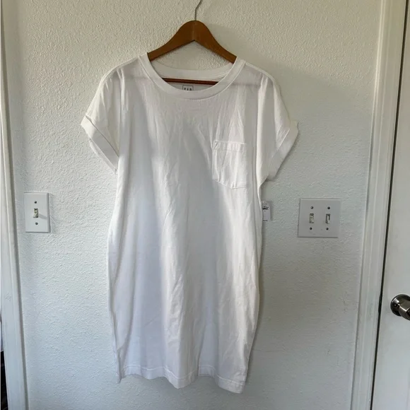 NWT Gap 100% Cotton Casual White T-Shirt Dress with Pocket Women’s Small - Picture 2 of 7